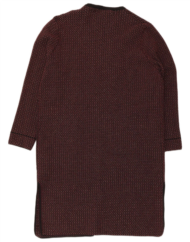 Zara Womens Longline Open Cardigan Sweater UK 14 Medium Red Geometric