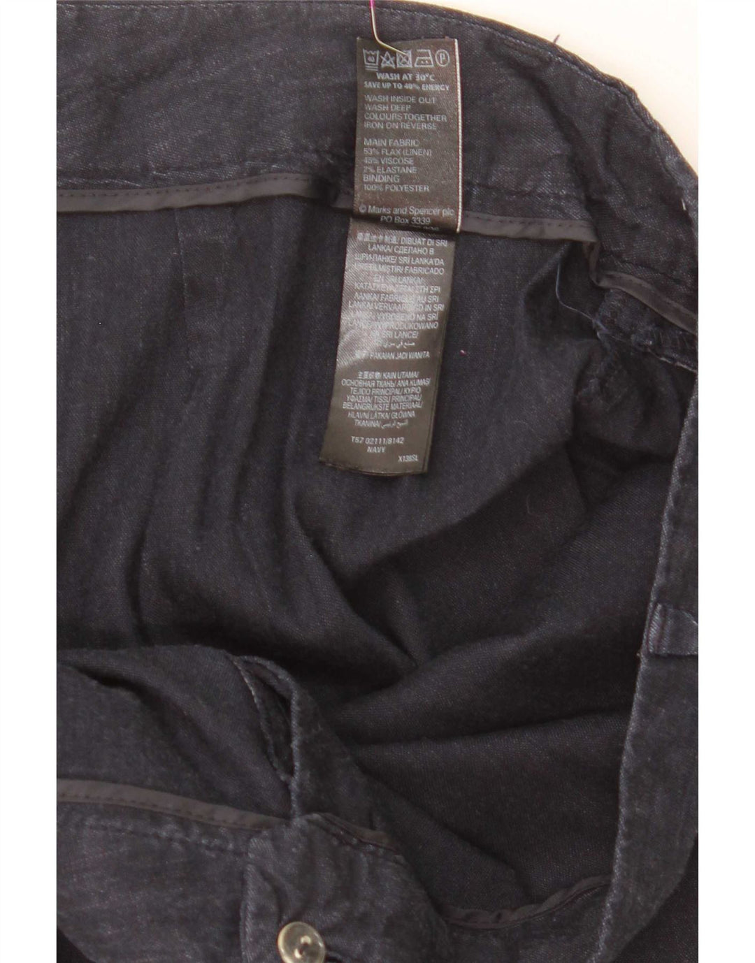 Marks & Spencer Dame Cropped Trousers W36 L25 Navy Blue Linen