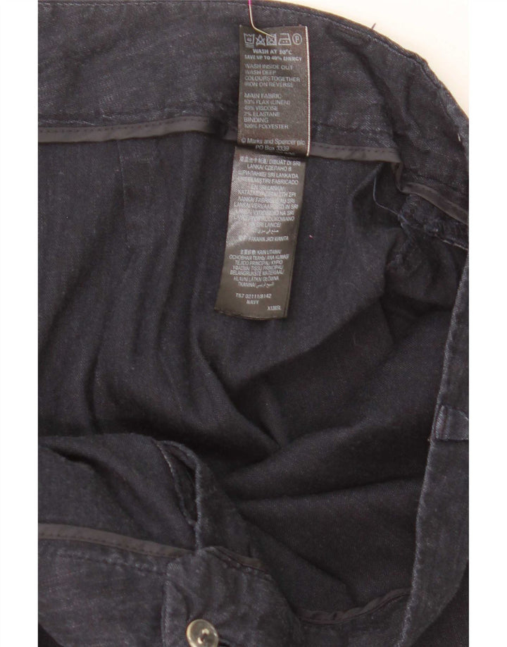 Marks & Spencer Dame Cropped Trousers W36 L25 Navy Blue Linen