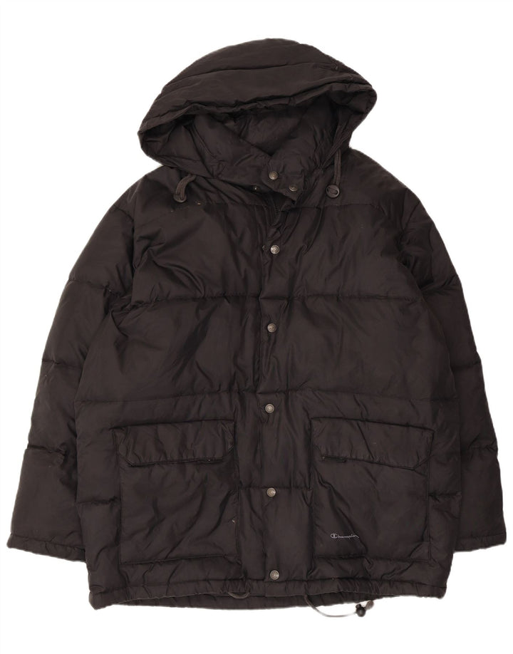 Champion Mens Hooded Padded Jacket UK 38 Medium Black Nylon