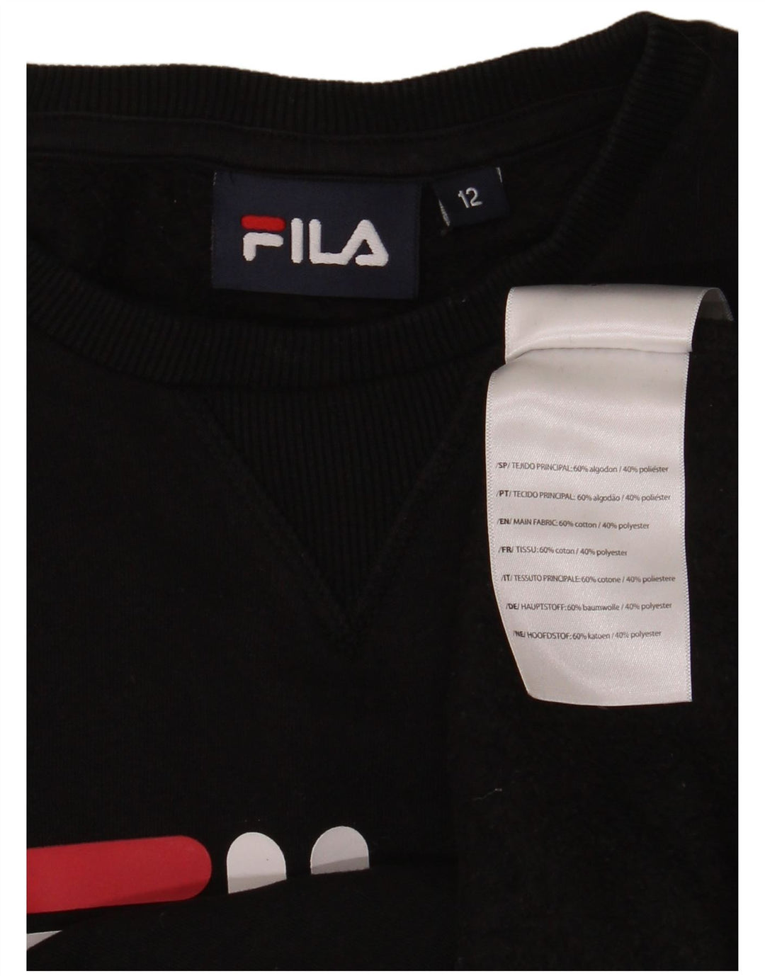 Fila Boys Graphic Sweatshirt Jumper 11-12 Years Black Cotton
