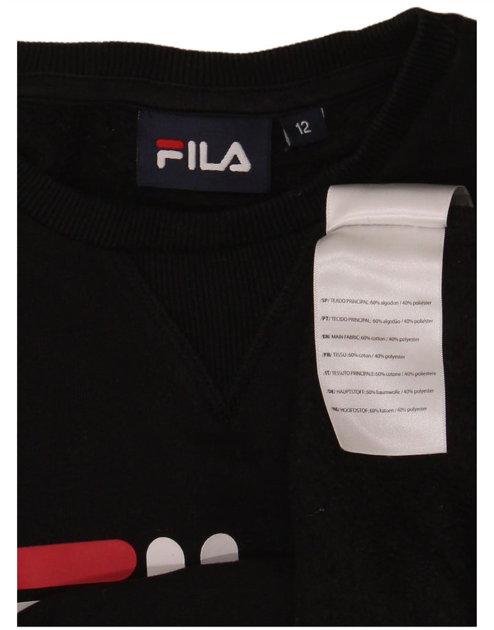 Fila Boys Graphic Sweatshirt Jumper 11-12 Years Black Cotton