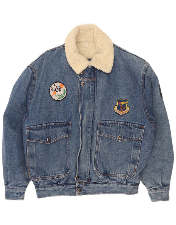 Mash Mens Sherpa Denim Flight Aviator Jacket IT 48/50 Medium Blue