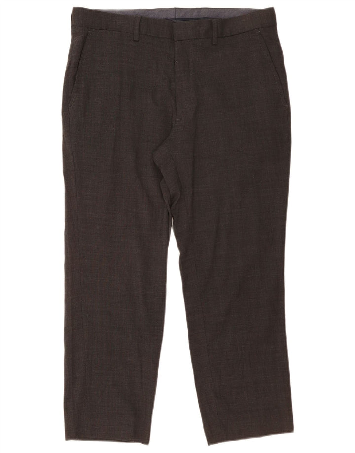 Pantaloni da abito dritti corti Marks & Spencer da uomo W34 L25 lana grigia