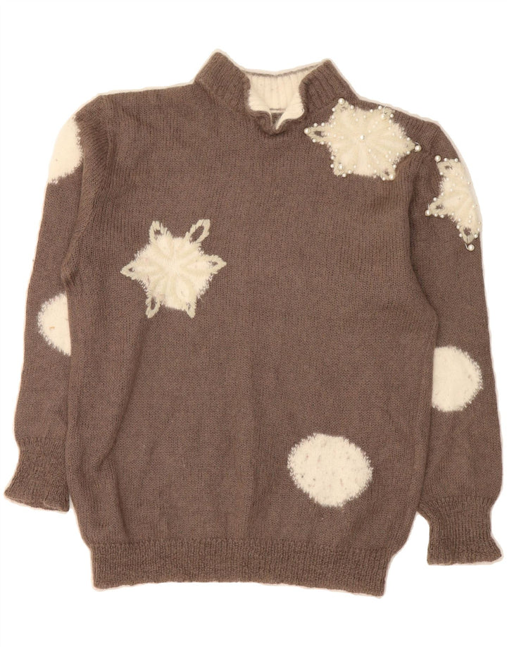 VINTAGE Womens Turtle Neck Jumper Sweater UK 14 Medium Grey Geometric Vintage Vintage and Second-Hand Vintage from Messina Hembry 