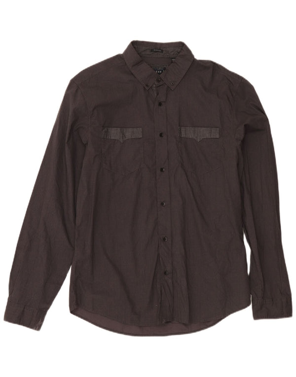 Guess Herren Slim Fit Hemd UK 36 Small Graue geometrische Baumwolle