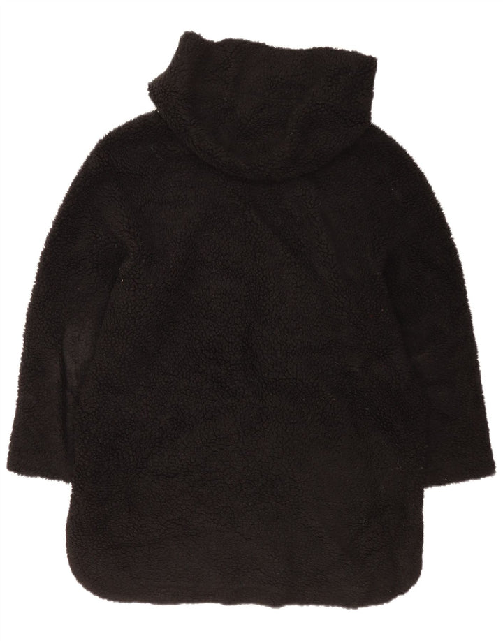 Zara Womens Hooded Oversized Fleece Jacket UK 6 XS Black Polyester