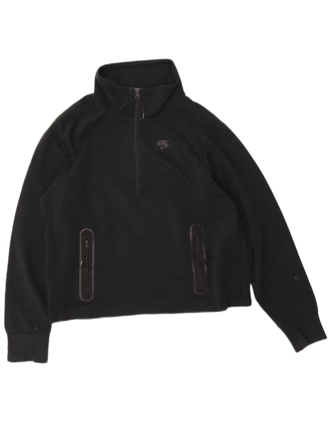Nike Womens Oversized Crop Zip Neck Sweatshirt Jumper UK 10 Small Black