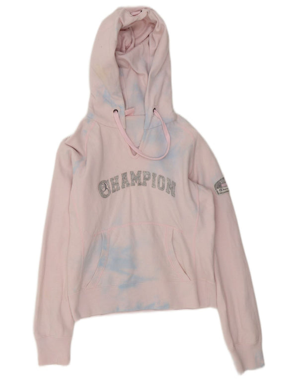 Maglione con cappuccio grafico per ragazze Champion 9-10 anni in cotone tie dye rosa medio