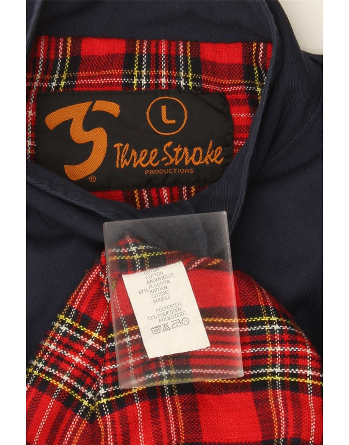Three Stroke Mens Bomber Jacket UK 40 Large Navy Blue Cotton