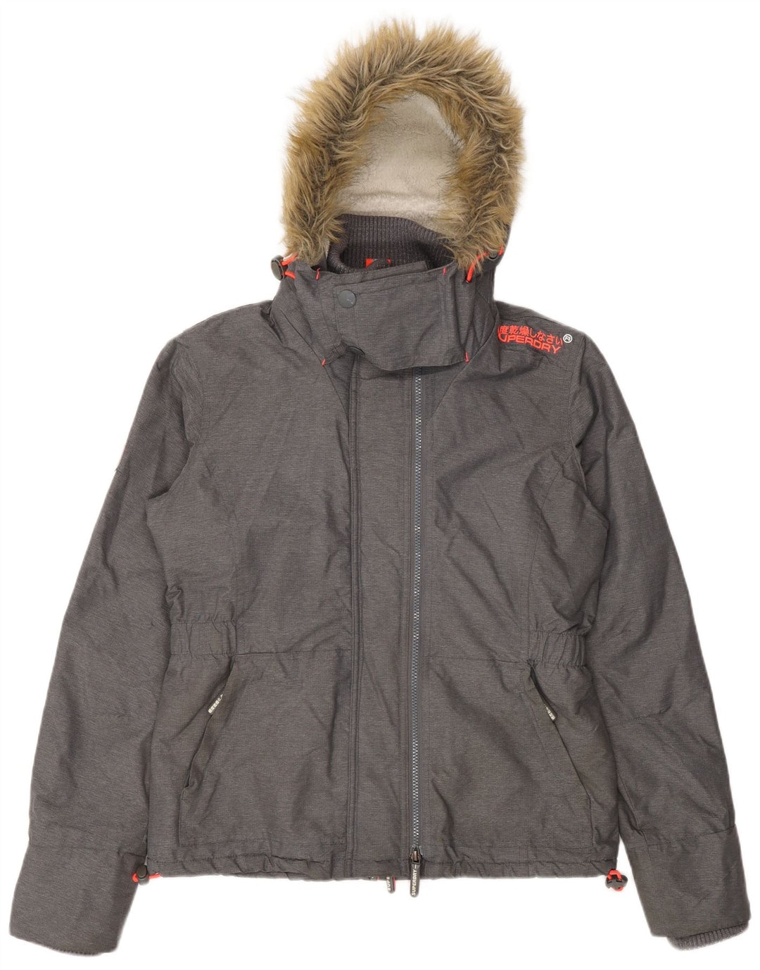 Superdry Womens Hooded Windbreaker Jacket UK 16 Large Grey Nylon
