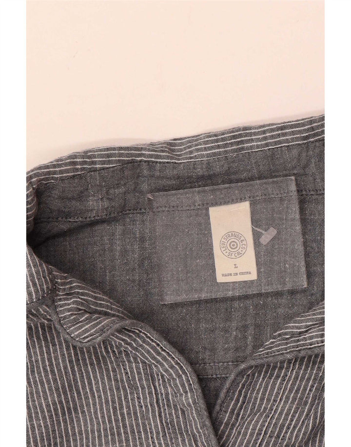 Levi's Womens Pullover Shirt Dress UK 16 Large Grey Pinstripe Cotton