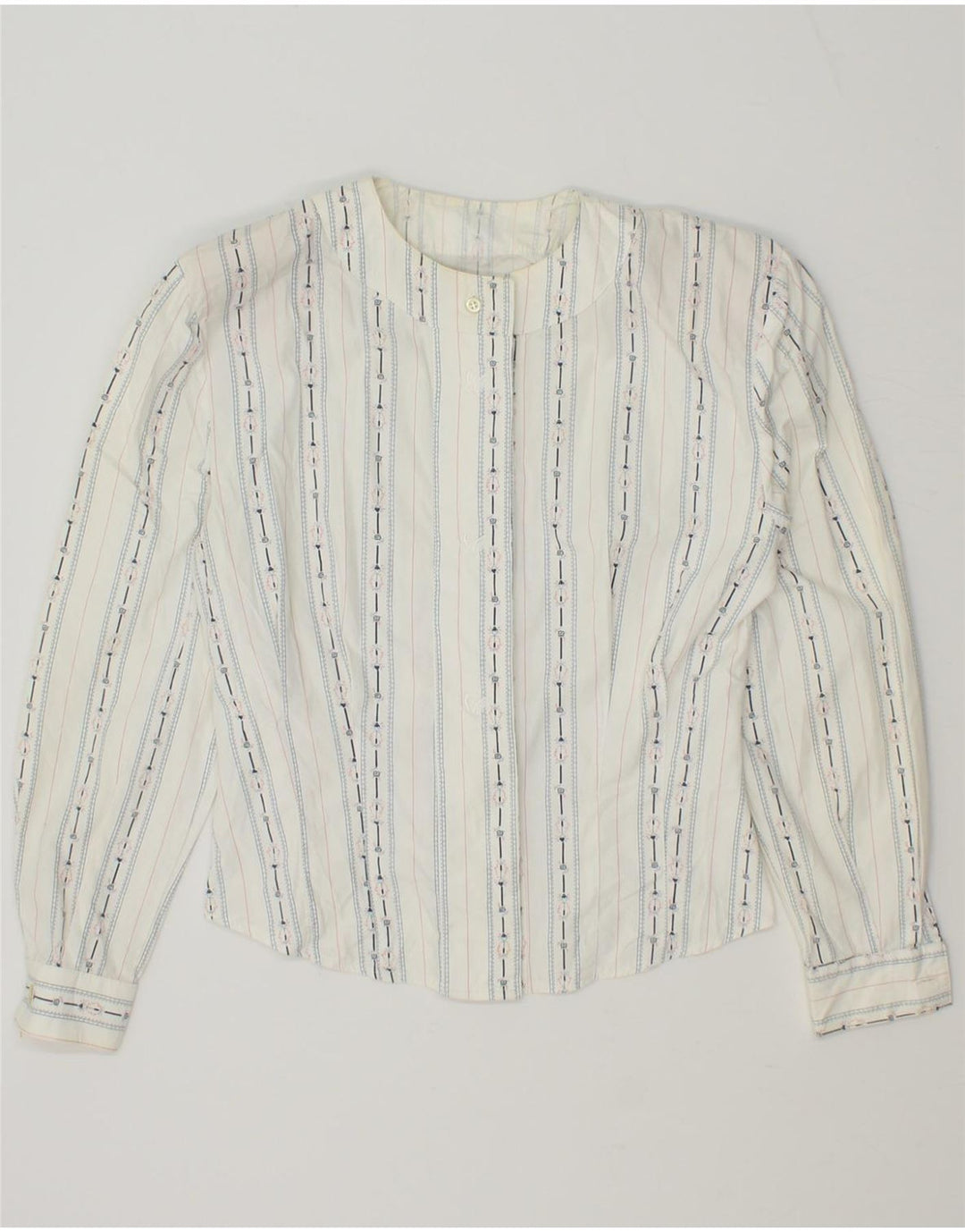 VINTAGE Womens Shirt Blouse UK 12 Medium White Striped Cotton