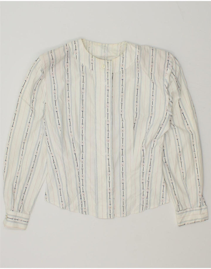VINTAGE Womens Shirt Blouse UK 12 Medium White Striped Cotton