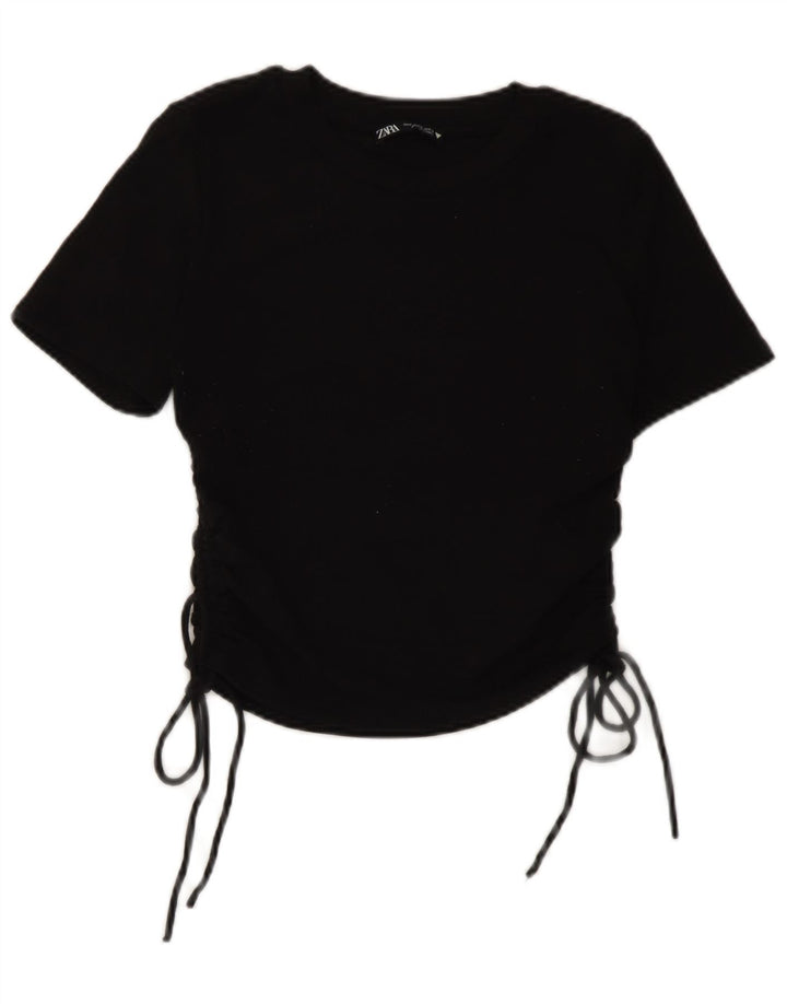 Zara Womens Crop Blouse Top UK 12 Medium Black Polyester