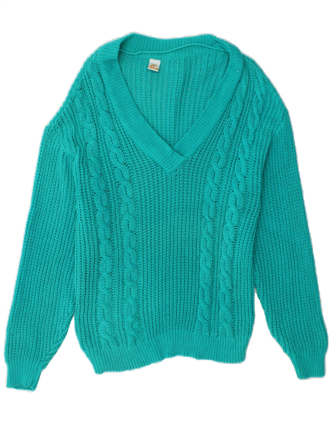 VINTAGE Womens V-Neck Jumper Sweater UK 14 Large Turquoise Vintage Vintage and Second-Hand Vintage from Messina Hembry 