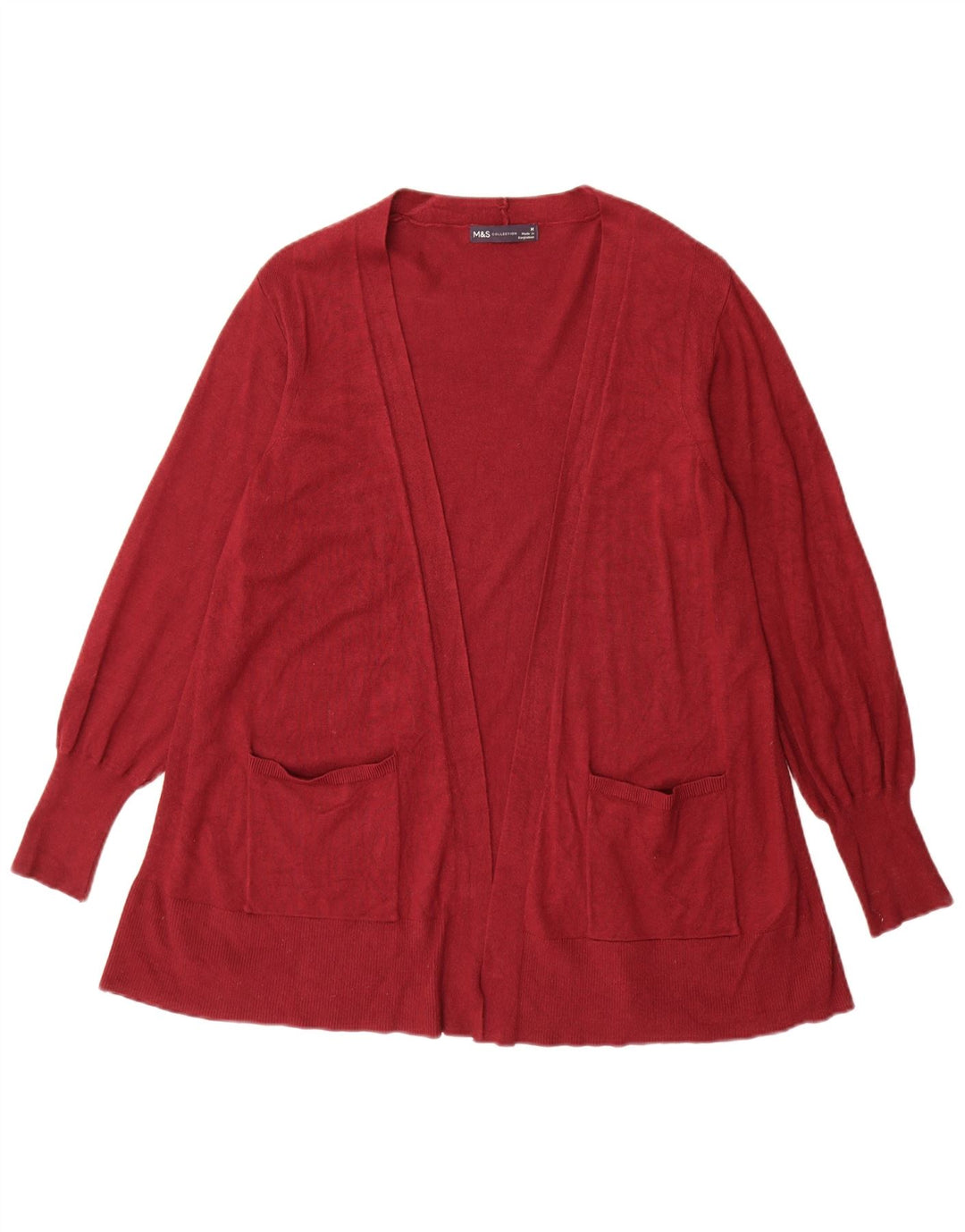 Marks & Spencer Womens Longline Open Cardigan Sweater UK 14 Medium Burgundy