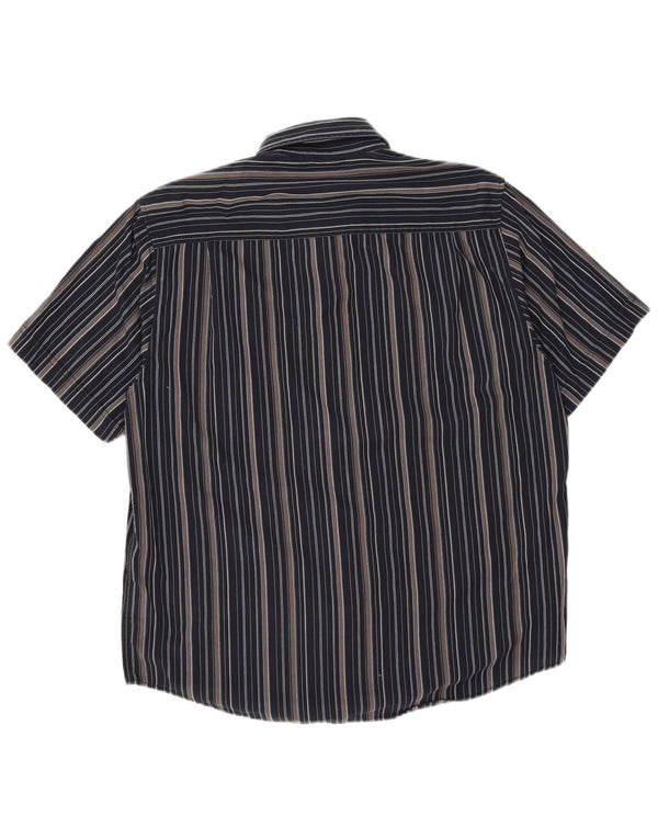 Ben Sherman Mens Short Sleeve Shirt Large Navy Blue Striped Cotton