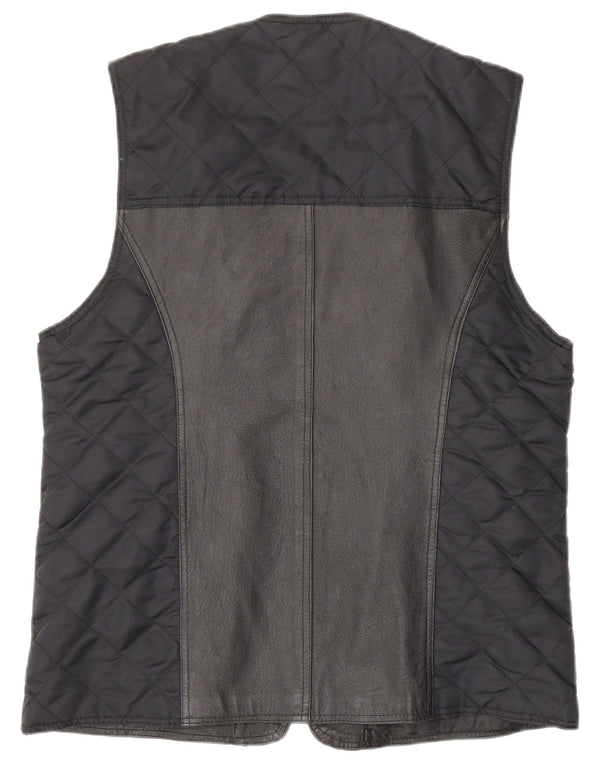 Vintage mujer acolchado cuero Gilet Reino Unido 12/14 azul marino medio