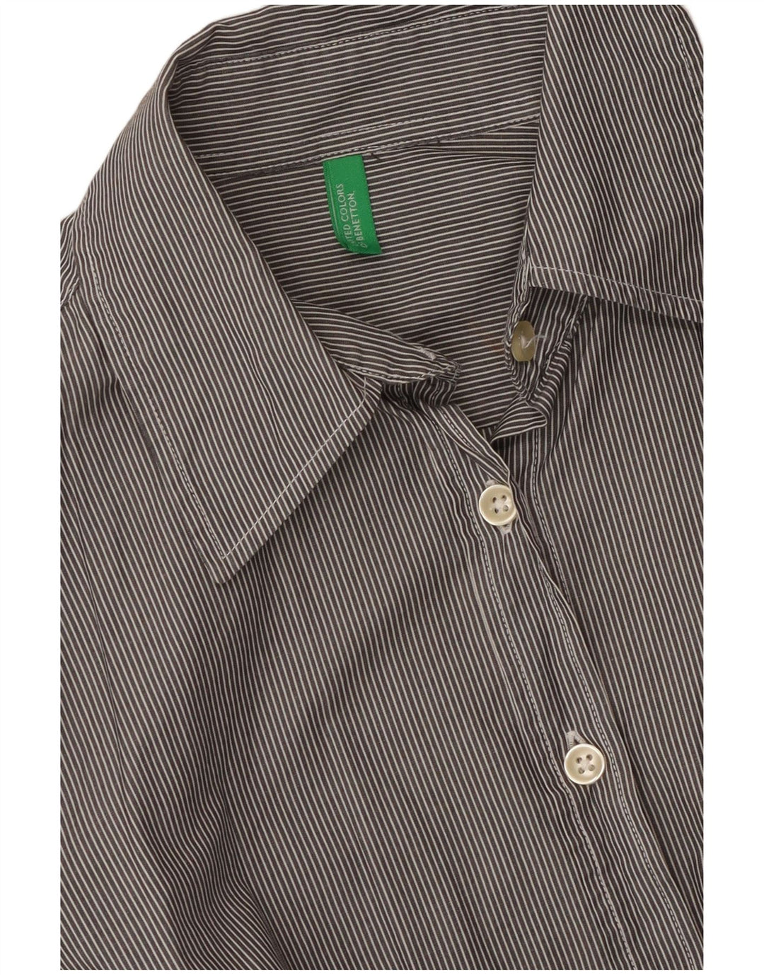 BENETTON Womens Shirt UK 8 Small Grey Pinstripe