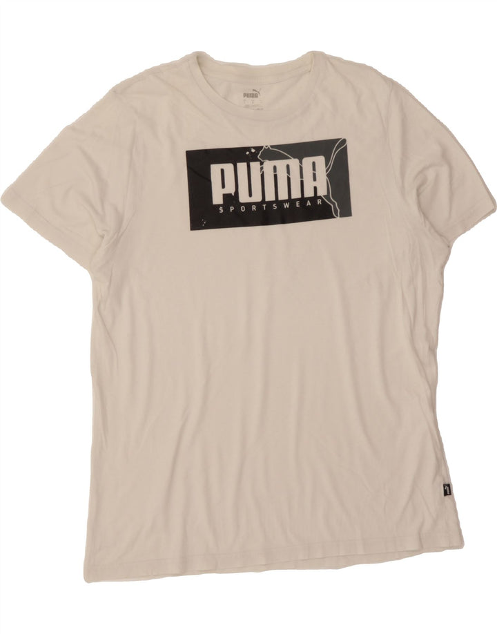 PUMA Mens Graphic T-Shirt Top Large White Vintage Puma and Second-Hand Puma from Messina Hembry 
