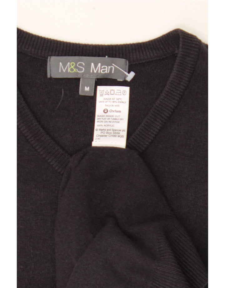 Marks & Spencer Mens V-Neck Jumper Sweater Medium Black Acrylic