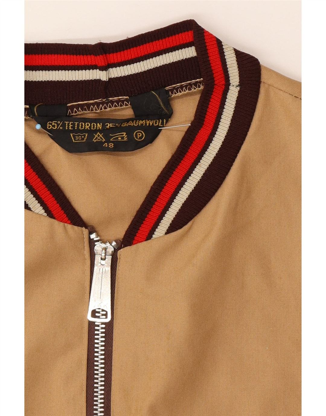 VINTAGE Mens Bomber Jacket IT 48 Medium Beige Cotton