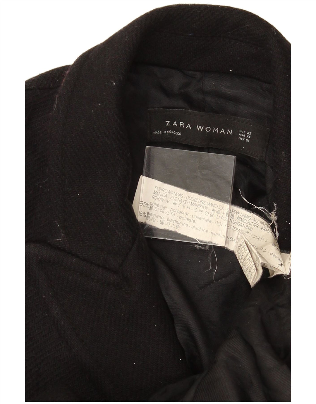Zara Womens Double Breasted Coat UK 6 XS Black Polyester