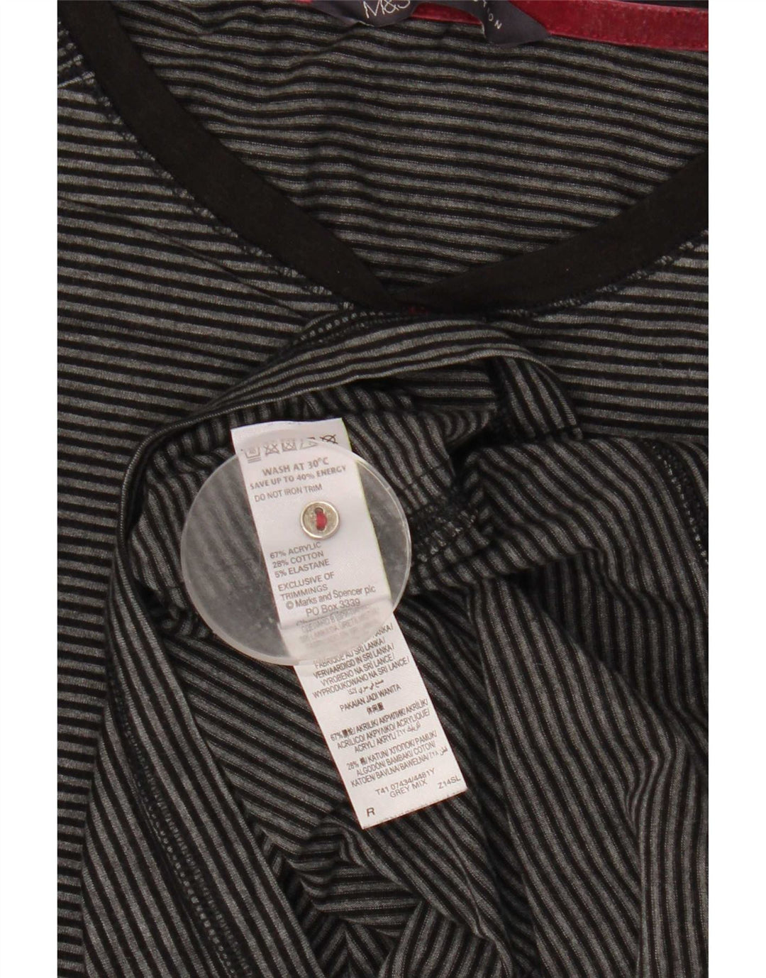 Marks & Spencer Womens Top Long Sleeve UK 16 Large Grey Striped Acrylic