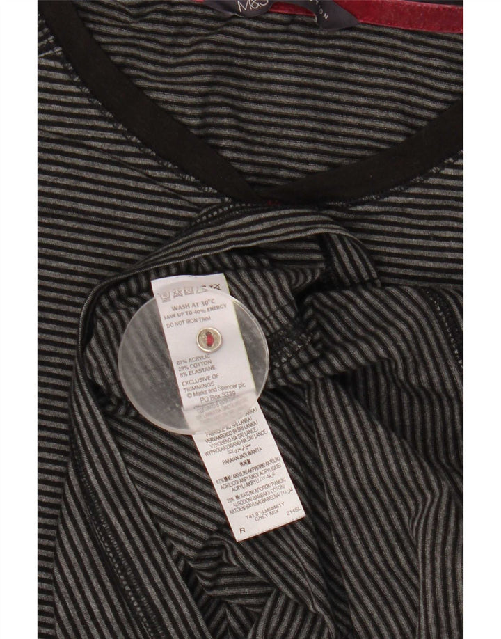 Marks & Spencer Womens Top Long Sleeve UK 16 Large Grey Striped Acrylic