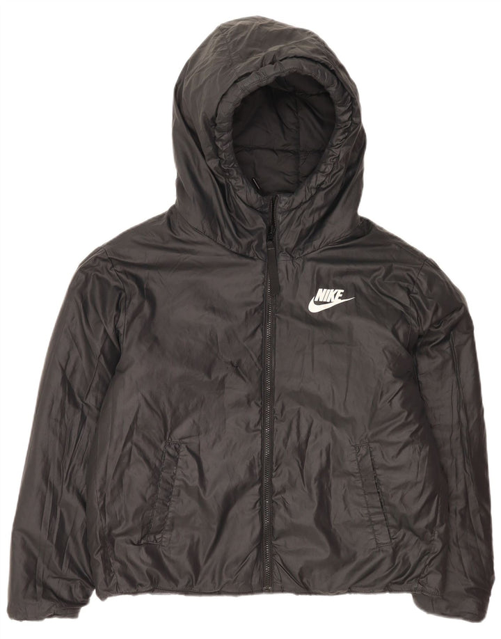 Nike Dame Hætte Vendbar Polstret Jakke UK 16 Stor Sort Polyester