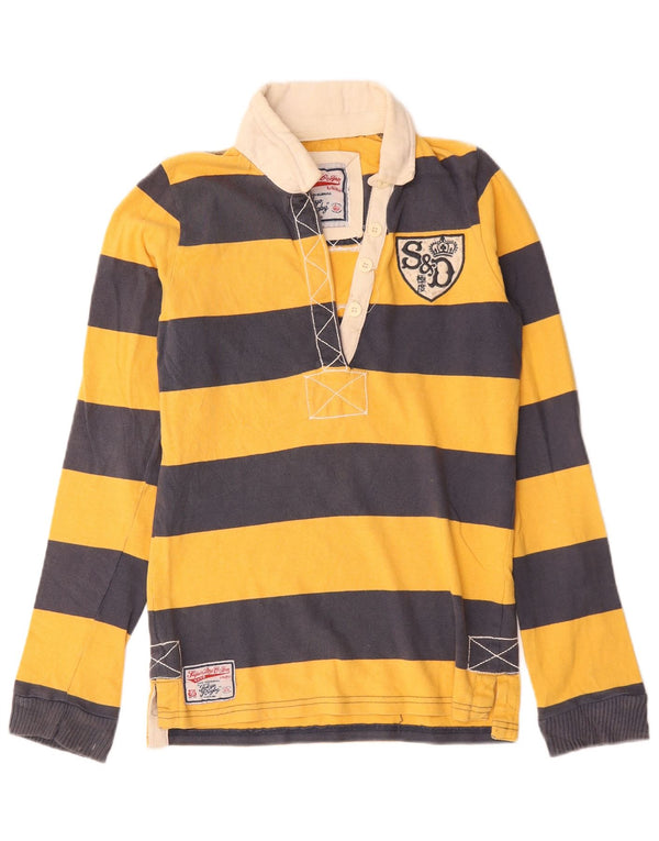 Superdry Mens Graphic Long Sleeve Rugby Polo Shirt Medium Yellow Striped