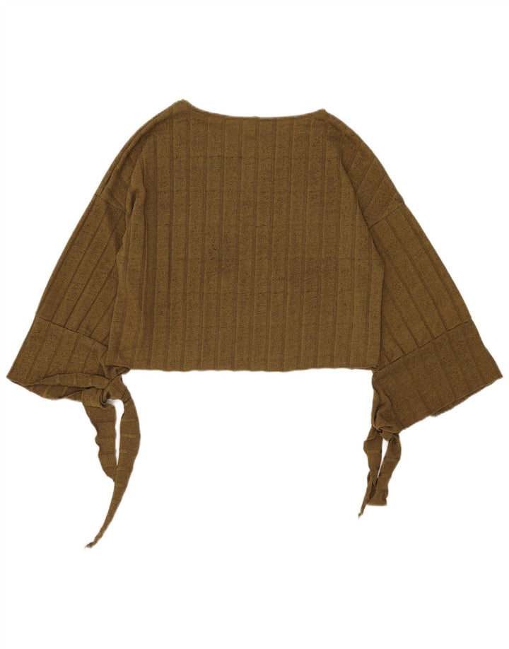 Zara Womens Oversized 3/4 Sleeve Crop Blouse Top UK 10 Small Khaki