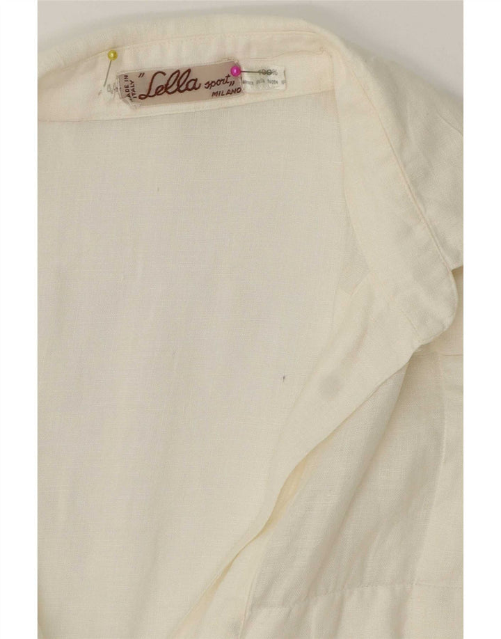 vintage Femme Manches Courtes Pull Chemise IT 44 Lin Blanc Moyen