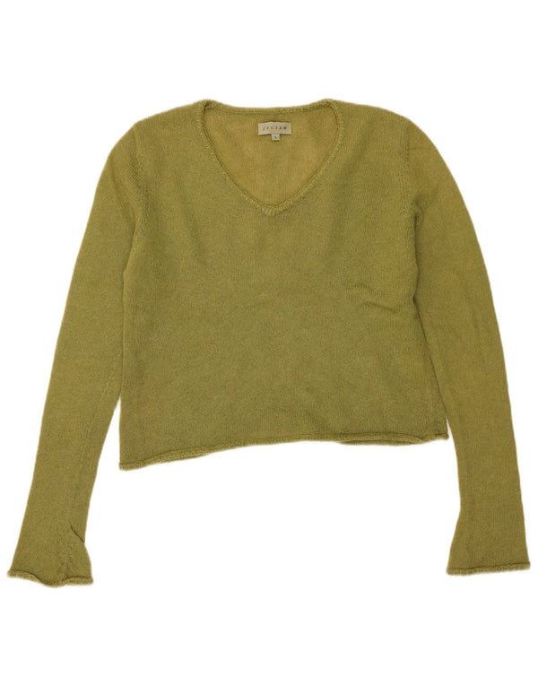Jigsaw Womens Crop V-Neck Jumper Sweater UK 14 Large Green Mohair