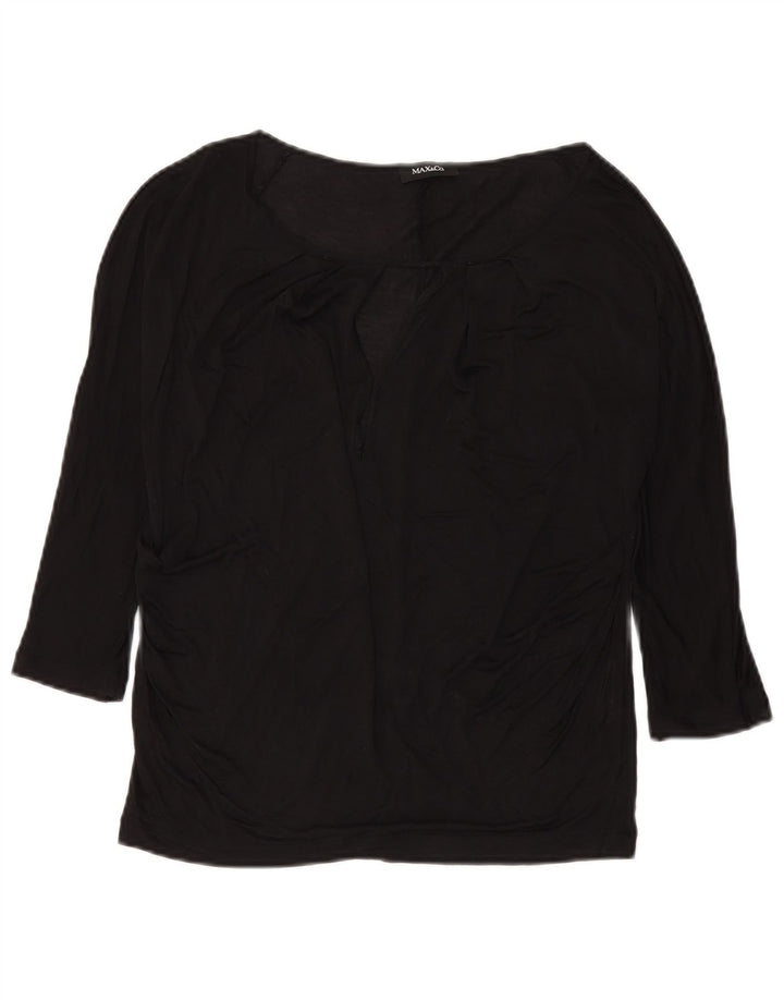 Max & Co. Damen-Top, 3/4-Ärmel, UK-Größe 14, Mittelschwarz, Seide