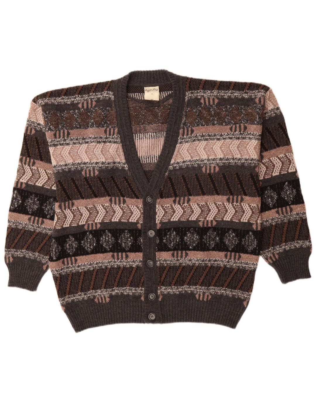 Angelo Litrico Mens Cardigan Sweater Medium Multicoloured Geometric Wool