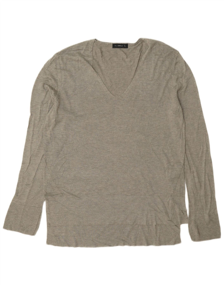 Top Zara da donna a maniche lunghe UK 16 grande in viscosa grigia