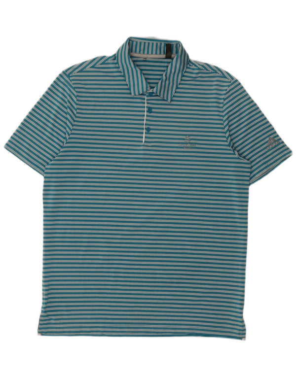 Adidas Mens Polo Shirt Large Blue Striped Polyester