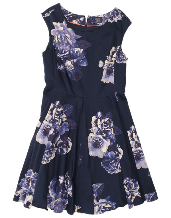Joules Damen-A-Linien-Kleid aus Baumwolle, Größe M, Marineblau, Blumenmuster, UK 12