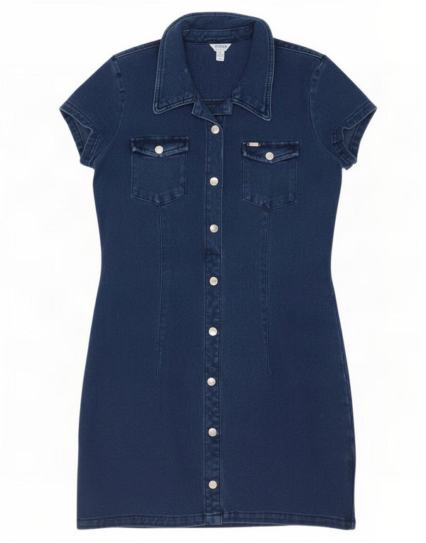 Guess Womens Denim Dress UK 14 Large Navy Blue Cotton