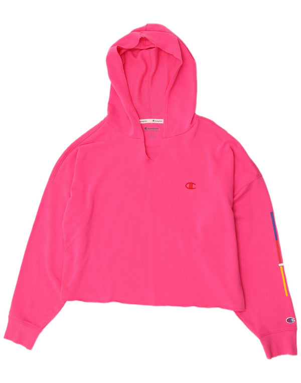 Champion Womens Oversized Crop Graphic Hoodie Jumper UK 16 Large Pink