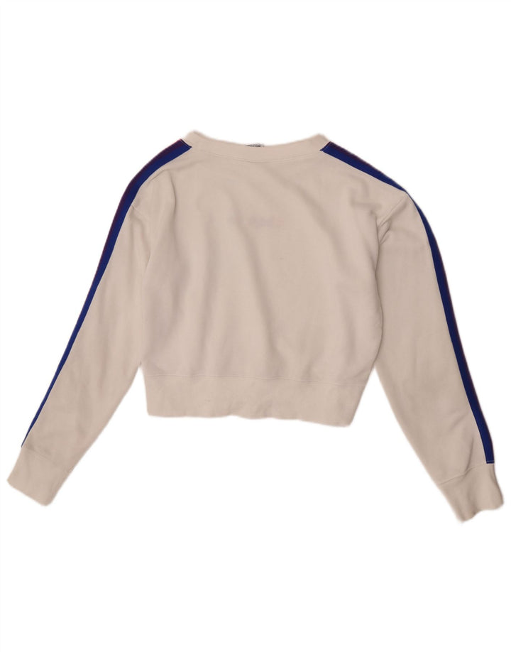 Champion Womens Crop Sweatshirt Jumper UK 14 Medium Off White Cotton