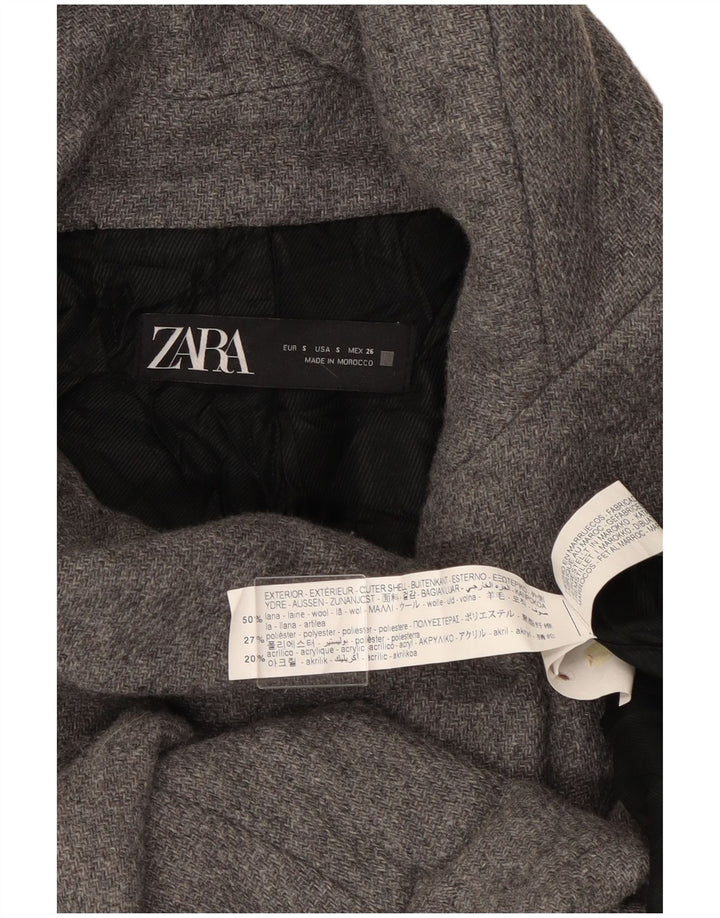Женская куртка-бомбер с капюшоном Zara UK 10, маленькая, серая, шерстяная