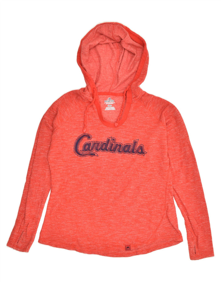 MAJESTIC Womens Hooded Graphic Top Long Sleeve UK 10 Small Red Pinstripe | Vintage Majestic | Thrift | Second-Hand Majestic | Used Clothing | Messina Hembry 