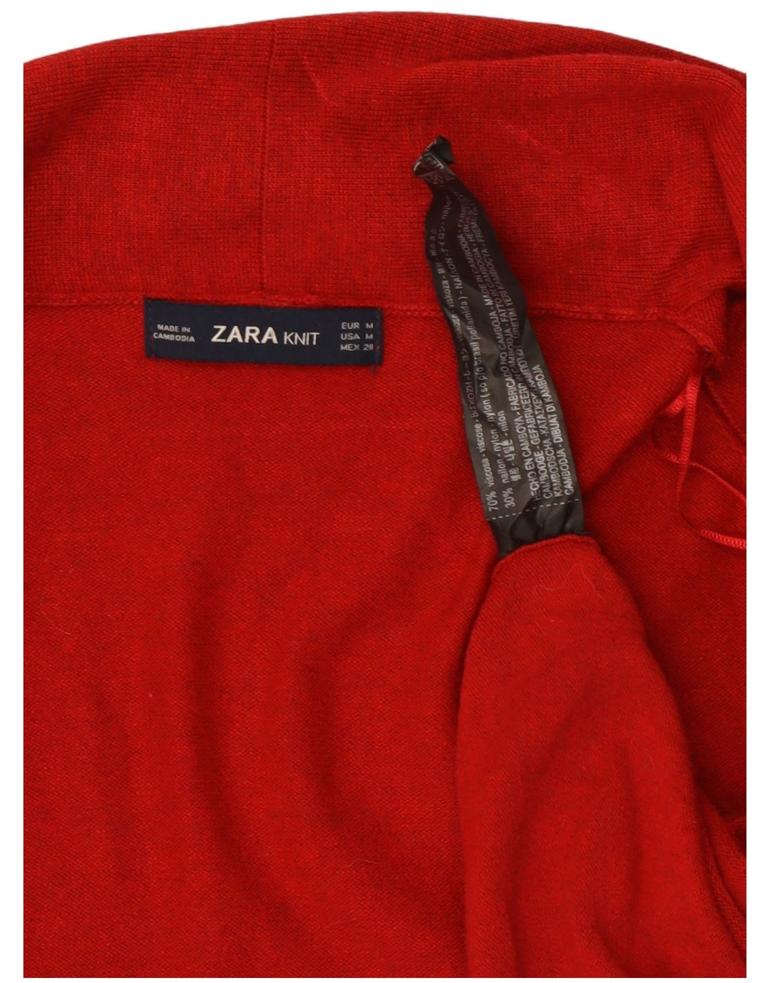 Zara Womens Longline Open Cardigan Sweater UK 12 Medium Red Viscose