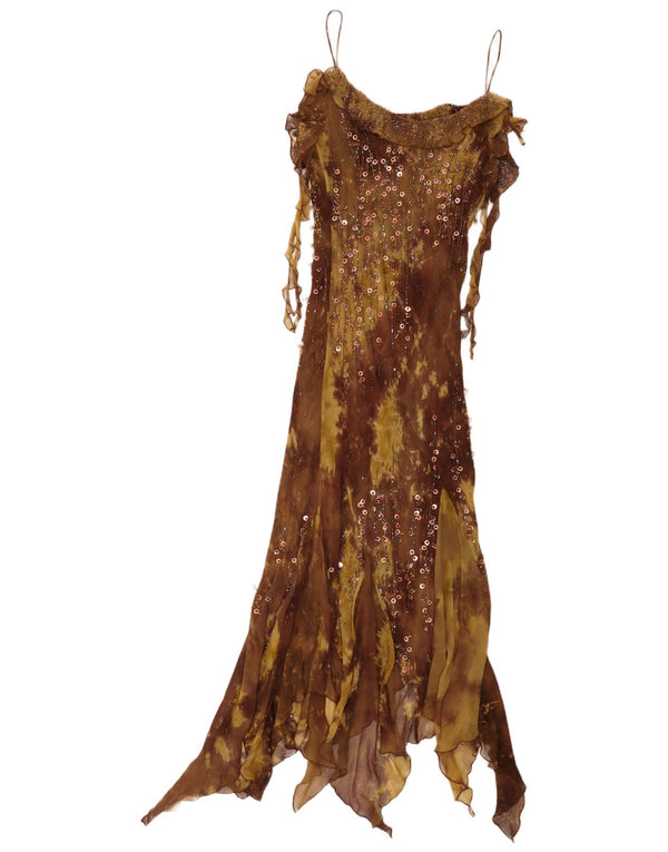 Yve London Womens Asymmetric Sleeveless Maxi Dress UK 18 XL Brown Tie Dye
