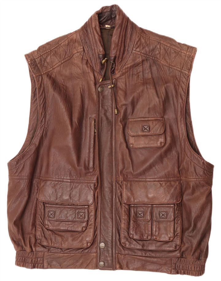 Forster Mens Leather Gilet EU 60 5XL Brown