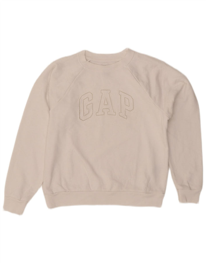 GAP Womens Oversized Graphic Sweatshirt Jumper UK 2 2XS White Cotton