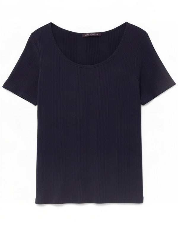 Marks & Spencer Womens T-Shirt Top UK 12 Medium Navy Blue Cotton